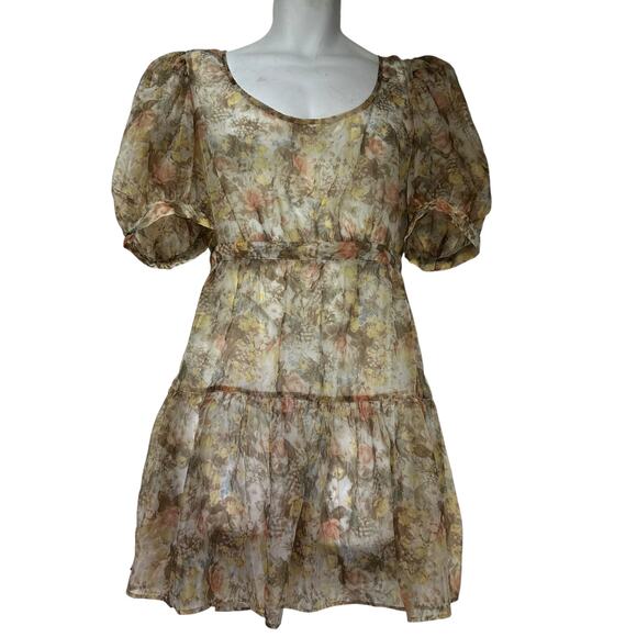 Danielle Bernstein WeWoreWhat SHEER Puff Sleeve Tiered Mini Dress Size XL - Picture 1 of 7